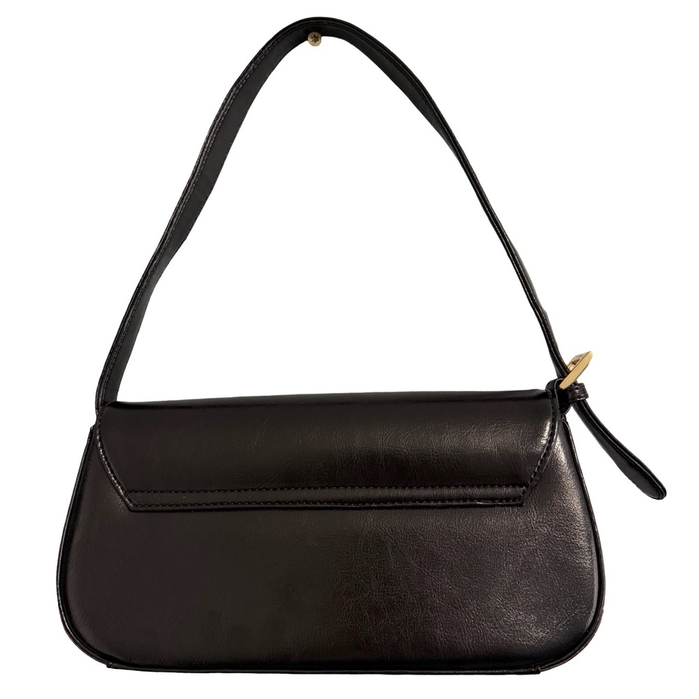 90s Bellerose black‎ leather handbag with a brown crocodile leather bottom - Picture 3 of 7